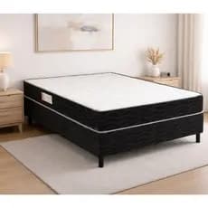Cama Box Casal (138x64) D26 Molas Ensacadas Preto/Branco Viena Topázio Colchões