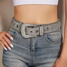 Cinto Feminino Country em Strass Brilhos Ocidental Cowboy Ilhos Blogueira Moda Balada Festival 2025