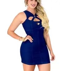 Vestido Jeans Feminino Com Elastano Vestido De festa Cor Escura jeans da moda Jeans Premium!