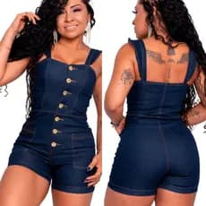 Macaquinho Jeans Feminino Com Elastano Vestido De festa Cor Escura jeans da moda Jeans Premium!