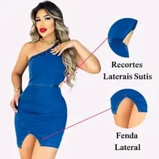 Vestido Jeans Feminino Um Ombro Só Justo Curto com Fenda Moda Blogueira Festa Balada