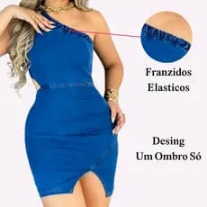 Vestido Jeans Curto Feminino Um Ombro Só Colado ao Corpo com Recorte e Fenda Moda Festa 2026