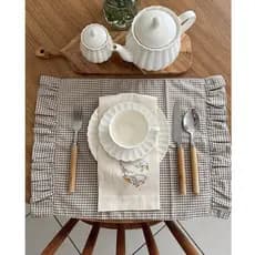 Kit Jogo americano Xadrez Fendi Babado lateral Duplo ( 2 Lugares a mesa )