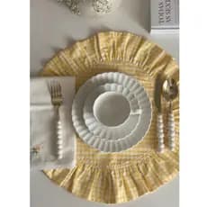 Kit Jogo americano redondo Duplo Amarelo Xadrez e Off White ( 2 Lugares a mesa )