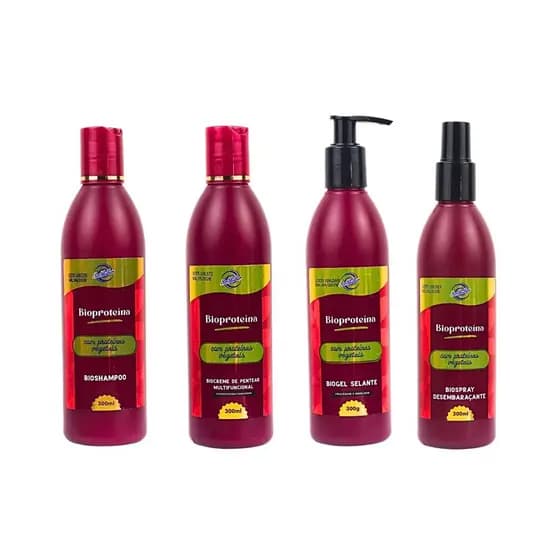 Shampoo Creme Gel Selante e Spray Bio Proteína Para Cabelo Fibra Bio Proteina Ser Mulher