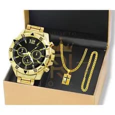 Relógio masculino + Conjunto corrente e pulseira pingente cruz Relógio masculino + Conjunto corrente
