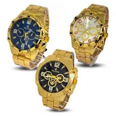 KIT 03 Relógios Masculino Dourado Luxo Revenda Qualidade Pemium KIT 3 Relógios Masculino Dourado 18K