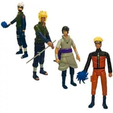 Kit C/4 Bonecos Naruto Uzumaki Sasuke Kakashi Articulado + Acessórios