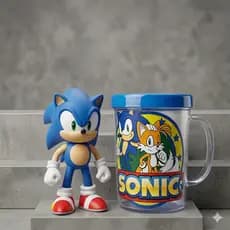 Boneco Sonic 15 cm + Caneca Copo Acrílico Lembrancinha