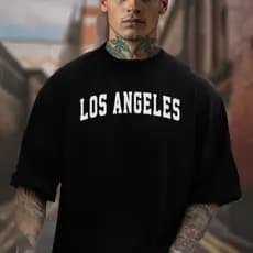 Camiseta Oversized Masculina Feminina com Estampa Los Angeles Moda Streetwear Algodão Unissex