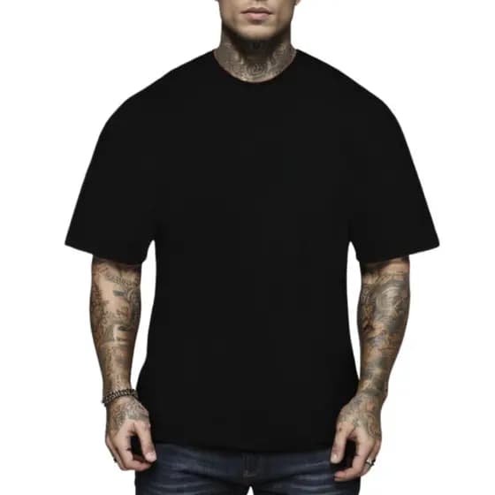 Camiseta StreetWear Oversized Gola Alta Canelada Masculina Lisa Camisa Feminina 100%