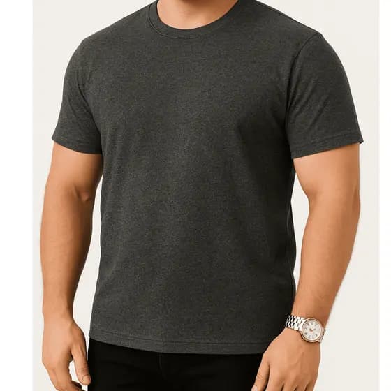 Camiseta Básica Masculina Lisa Cinza Mescla Malha Gola Alta Azul Marinho