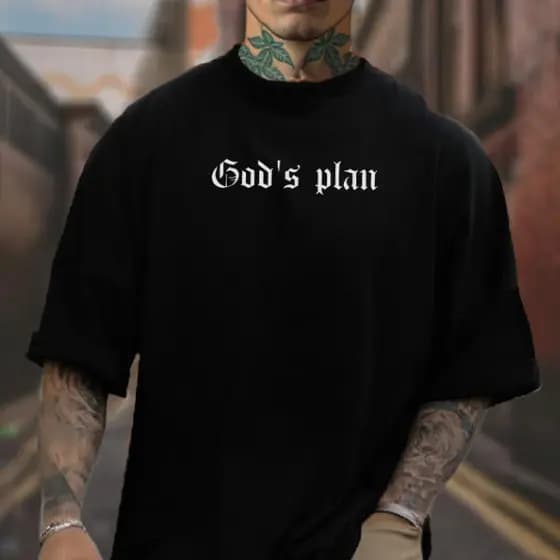 Camiseta God's Plan Oversized Masculina Camisa StreetWear Larga Estilo de Rua