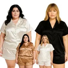 PIJAMA AMERICANO DE CETIM PLUS SIZE PRETO E BRANCO PÓS CIRUGICO NO GG,G1,G2,G3 AMAMENTAÇÃO PROMOÇÃO