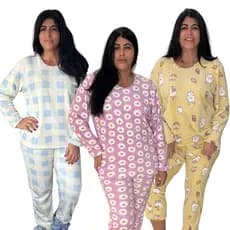 PIJAMA CONJUNTO FEMININO LONGO ALGODÃO SOFT INEVERNO PELUDO FLEECE ESTILO BLOGUEIRA PROMOÇÃO TED PMG