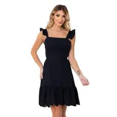 Vestido Feminino Elegante Amarração Costas Babados Alças e Barra Forrado
