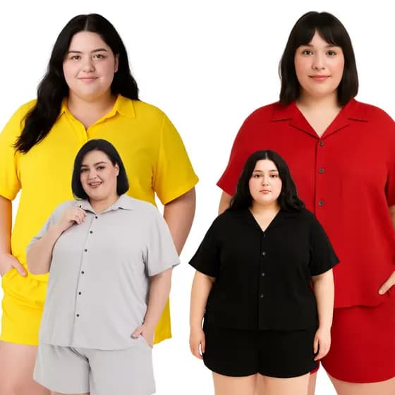 Conjunto Feminino Adulto de Short e Camisa no G1,G2 e g3 Casual plus size Vermelho Branco Natal