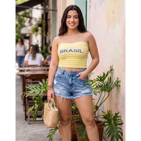 Blusinha Colete Cropped Tricô Brasil Copa Feminina Torcida Estilosa