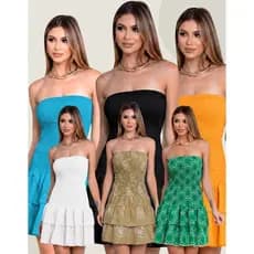 Vestido Tomara Que Caia Elastex com Babado de Laise Elegante e Confortável