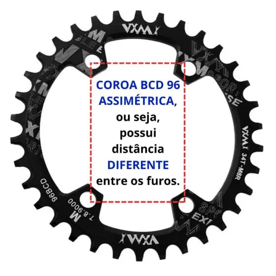 Coroa Única Bcd 96 Assimétrico Narrow Wide Deore Slx XT XTR M6000 M7000 M8000 Preta