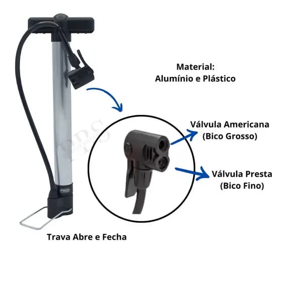 Bomba de Ar Encher Pneu Bicicleta Paco 30cm Bico Fino ou Bico Grosso Alumínio