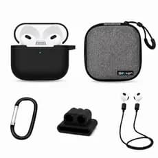 Kit Estojo Capa Case 5 Peças Proteção Segurança Airpods 3 Geração - Preto 5 em 1