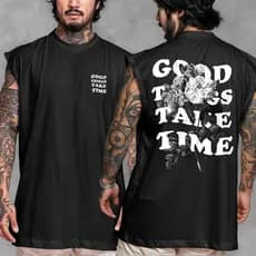 Camiseta Regata Oversized Streetwear Estampada Good Times Take Time Em Algodão