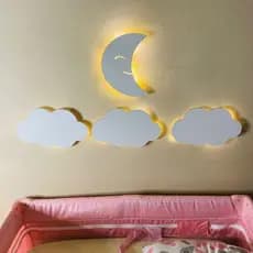 Kit Luminárias Led Sem Fio Nuvem e Lua Abajur Andarela para Crianças