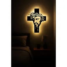 Cruz Decorativa de Parede com Iluminação LED – Crucifixo Luminoso Moderno Religioso Quadro vazado