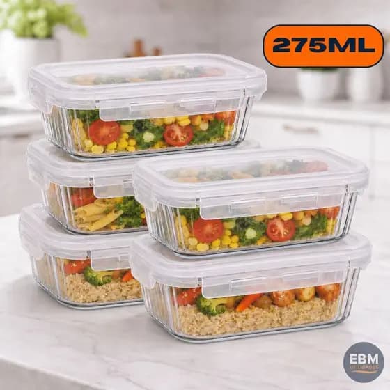 Pote Hermético de Vidro Retangular com Tampa 4 Travas 275ml