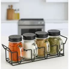 Porta Condimento Tempero 4 Potes De Vidro 120ml Base Metal