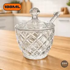 Meleira de Vidro Com Tampa e Colher Estilo Cristal Para Mel 188ml