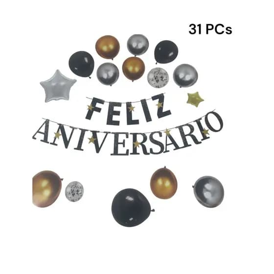 KIT FELIZ ANIVERSARIO 31 PÇS COMEMORAÇÃO 1,52 M