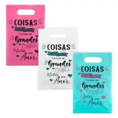 50 sacolas boca vasada com frases 20x30 a 30x40 coisa pequena