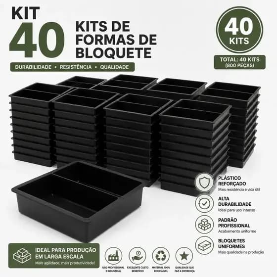 Kit com 40 Forma Dupla Para Produzir Bloquete Retangular Manual Resistente Moderno
