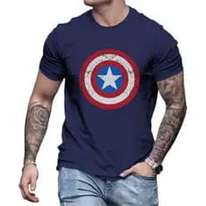 Camiseta Masculina Premium Capitão America Camisa 100% Algodão Malha 30.1 P ao GG Marvel Retro