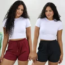 Kit 2 Peças Short Feminino Tecido Canelado, Confortável, Com elástico na cintura  cores Tendências