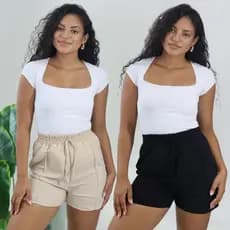 Kit 2 peças Short Feminino Dunas Soltinho Leve Confortável Elástico