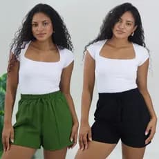 Kit 2 peças Short Feminino Dunas Soltinho Leve Confortável Elástico