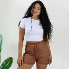 Short Feminino Tecido Canelado, Confortável, Com elástico na cintura  cores Tendências