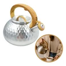 Chaleira 3 Litros Inox Com Apito Imita Bambu Cabo Indução Inox