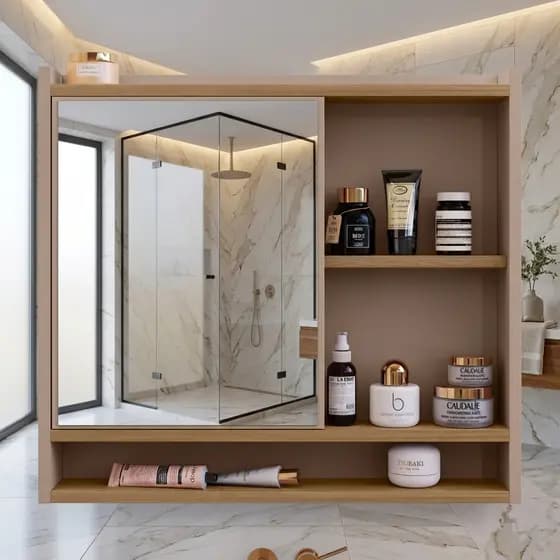 Espelheira Suspensa Para Banheiro Closet Porta e Armário Diversas Cores armarinho aqua com nicho