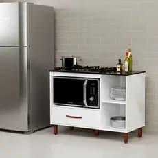 Balcão Para Cooktop 5 Bocas E Microondas Com Nicho E Gaveta Cozinha Casa Várias Cores