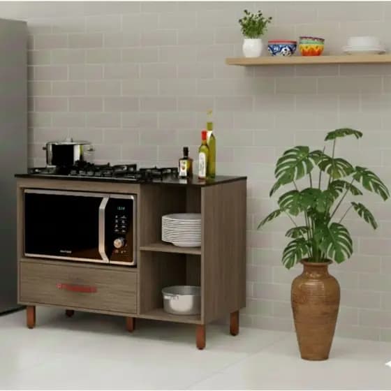 Armario e Gabinete Cooktop Com Gaveta e Preteleira Pés De Plastico Anti Umidade Canela