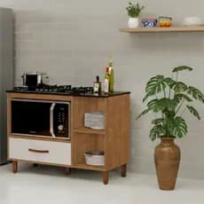 Armário Compacto Organizador de Cozinha para Cooktop e Eletros – Freijó/OffWhite