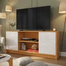 Rack Bacanda 108cm 2 Portas Compacto Nature/Off-White Tv 43 Pol Moderno