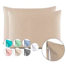 Kit Par de Fronhas Algodão Com Zíper Lisa 200 Fios 70x50cm Macia de Alta Qualidade
