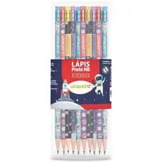 Kit 12 Lápis Escolar Decorado Leo & Leo Astronauta HB com Borracha – Estojo Escolar Material Escolar