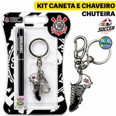 Kit Conjunto Corinthians Caneta Chaveiro Chuteira Presente Torcedor Oficial Original Futebol Clube