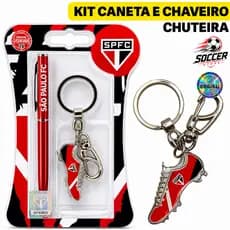 Kit Conjunto São Paulo Caneta Chaveiro Chuteira Presente Torcedor Oficial Original Futebol Clube